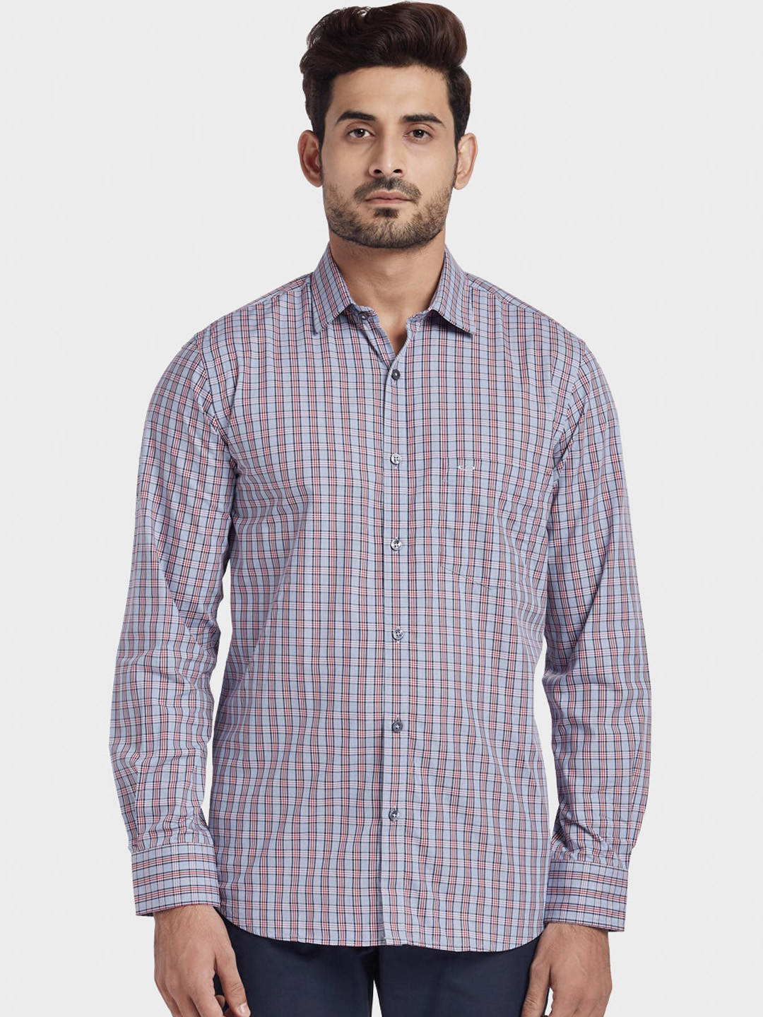 

ColorPlus Men Red Tailored Fit Checked Casual Shirt