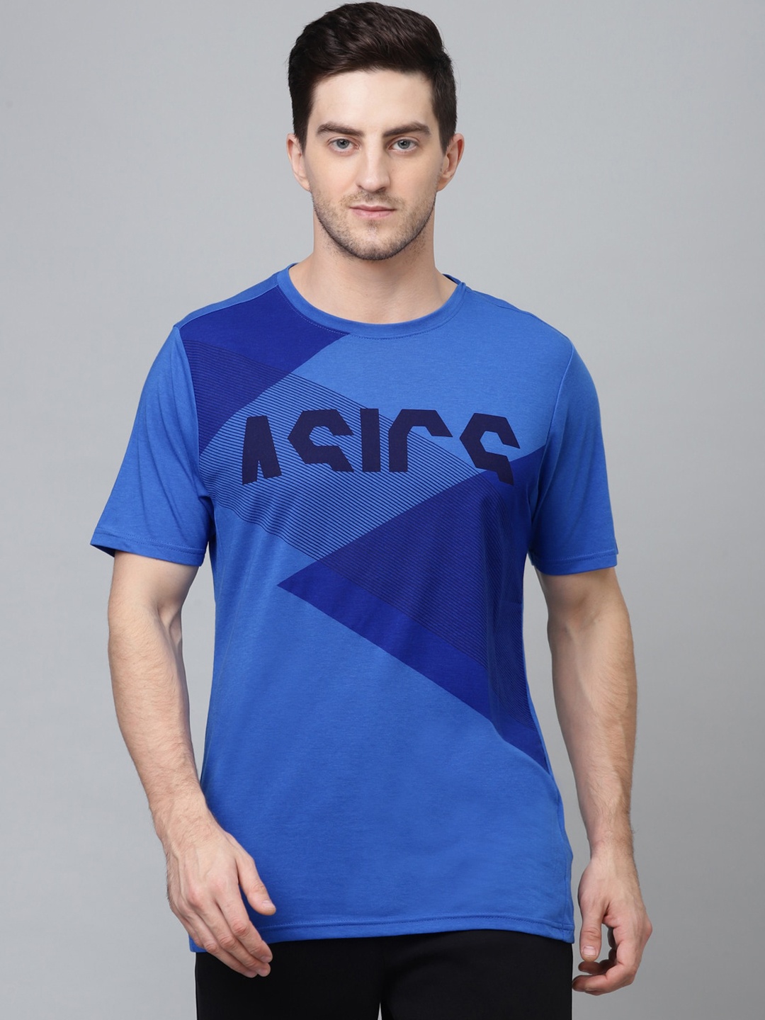 

ASICS Tokyo Men Blue Graphic Solid Round Neck Training T-shirt