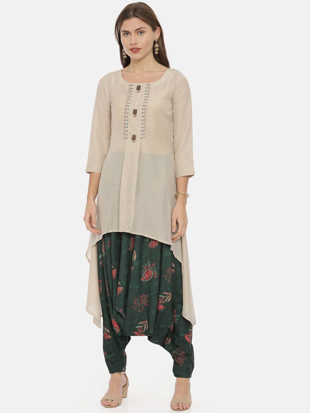 

Neerus Women Beige Embroidered A-Line Kurta