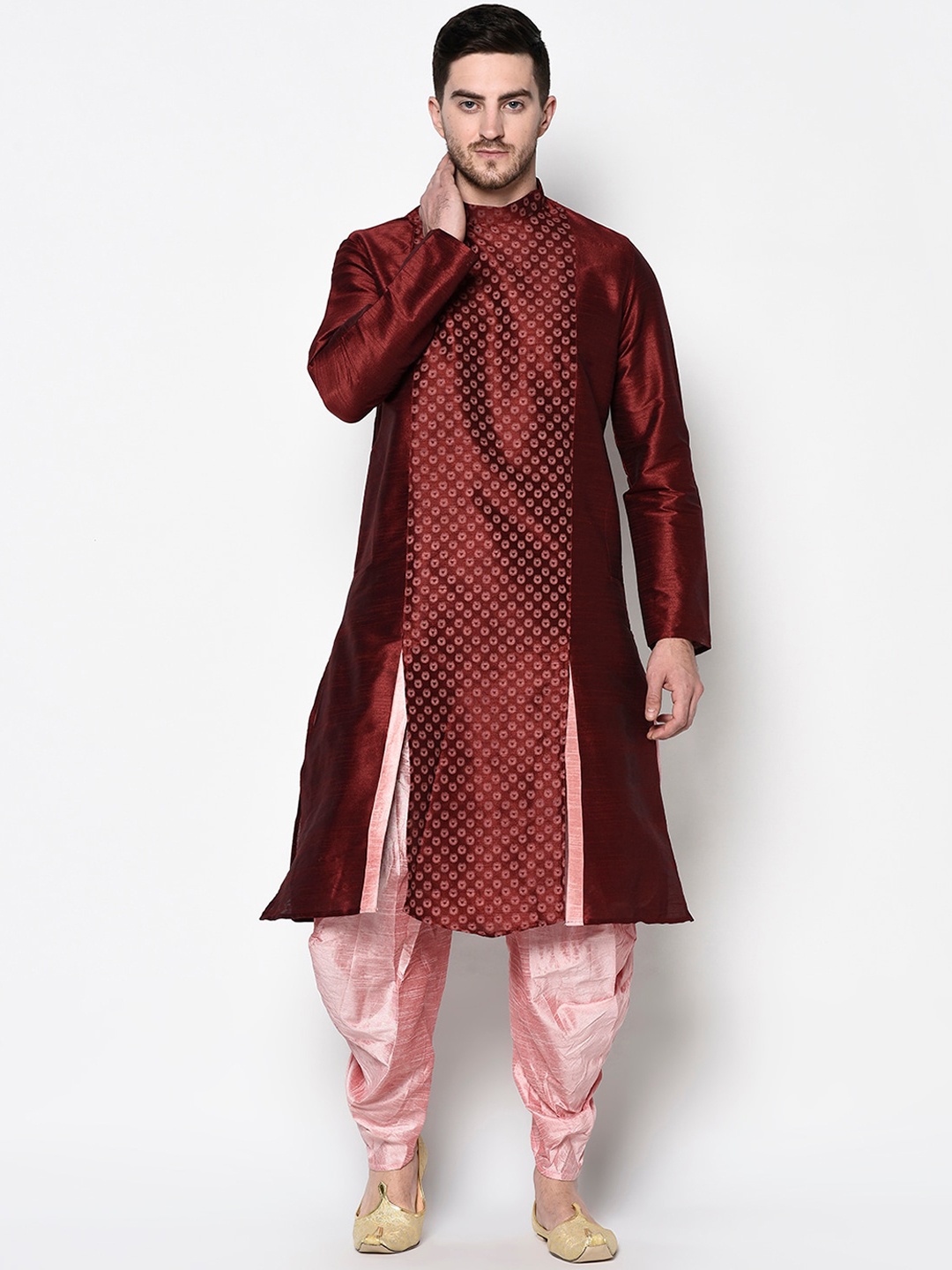 

DEYANN Men Maroon & Pink Printed Kurta with Dhoti Pants
