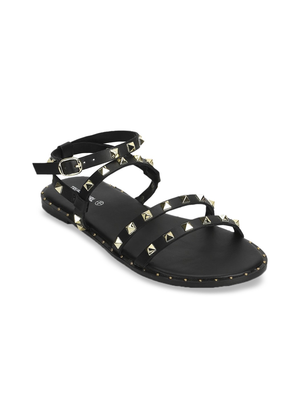 

Truffle Collection Women Black Embellished PU Open Toe Flats