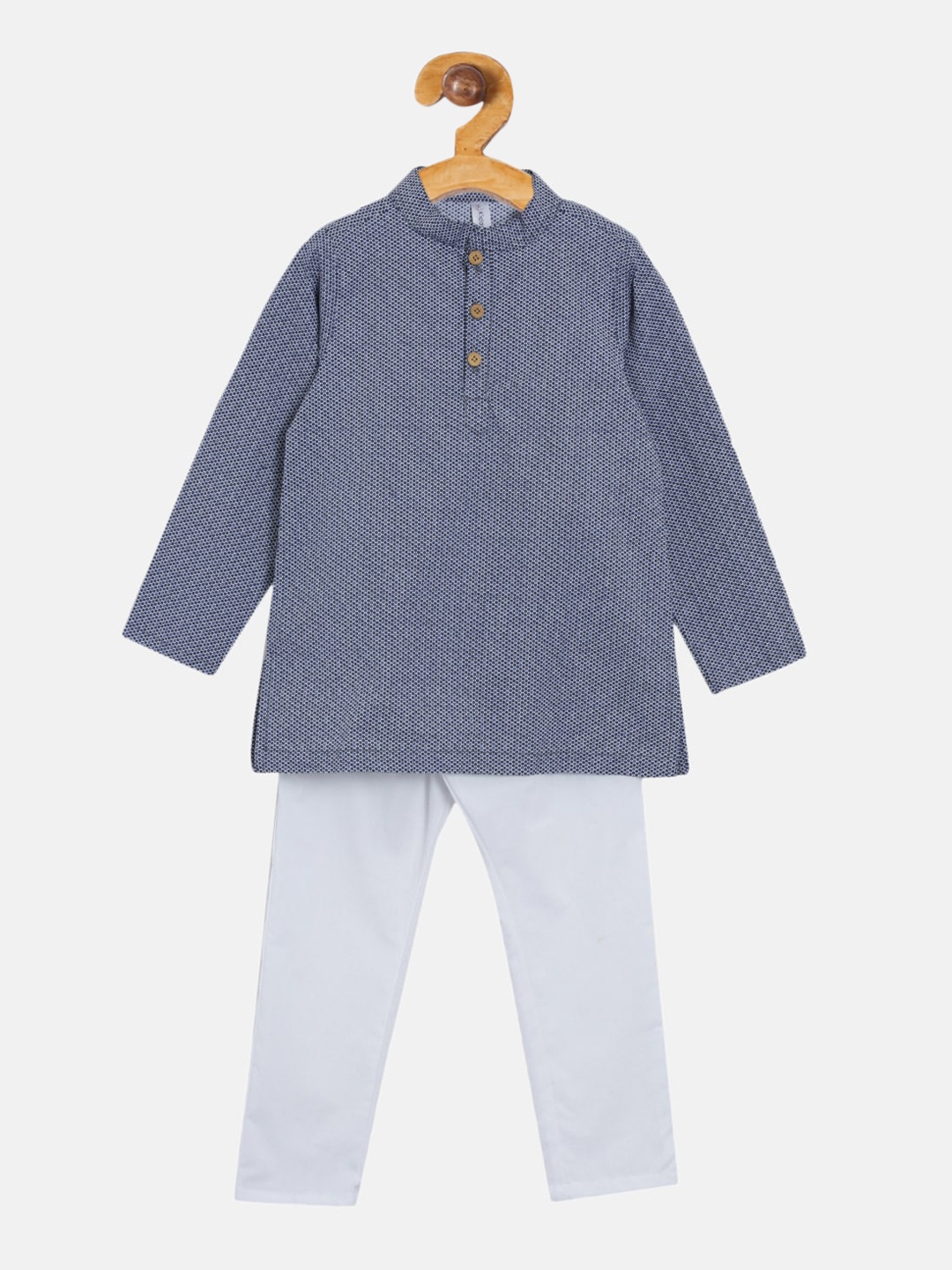 

KiddoPanti Boys Navy Blue & White Printed Kurta with Pyjamas