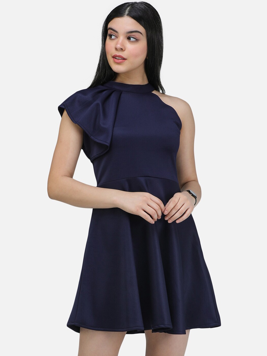 

SCORPIUS Women Navy Blue Solid Fit and Flare Dress