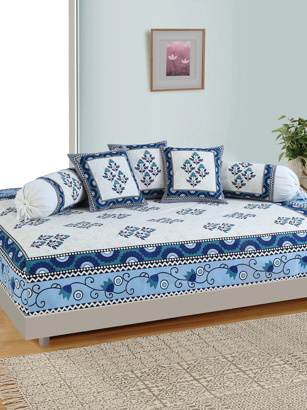 

Salona Bichona Set Of 6 Blue & White Printed Diwan