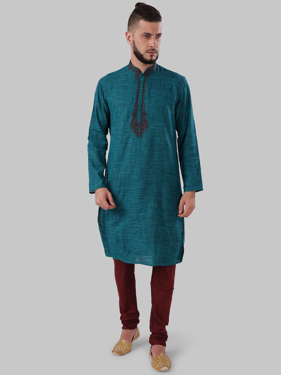

Ethnix by Raymond Men Green Woven Design Straight Kurta