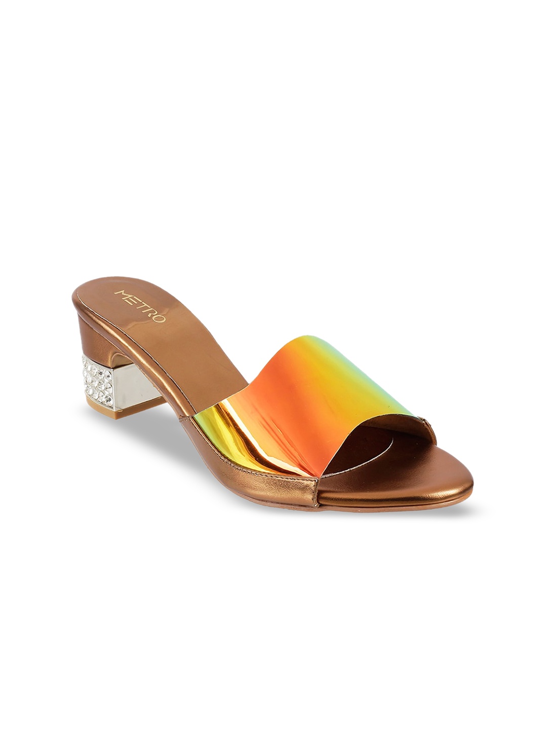 

Metro Women Gold-Toned Textured Heeled Mules