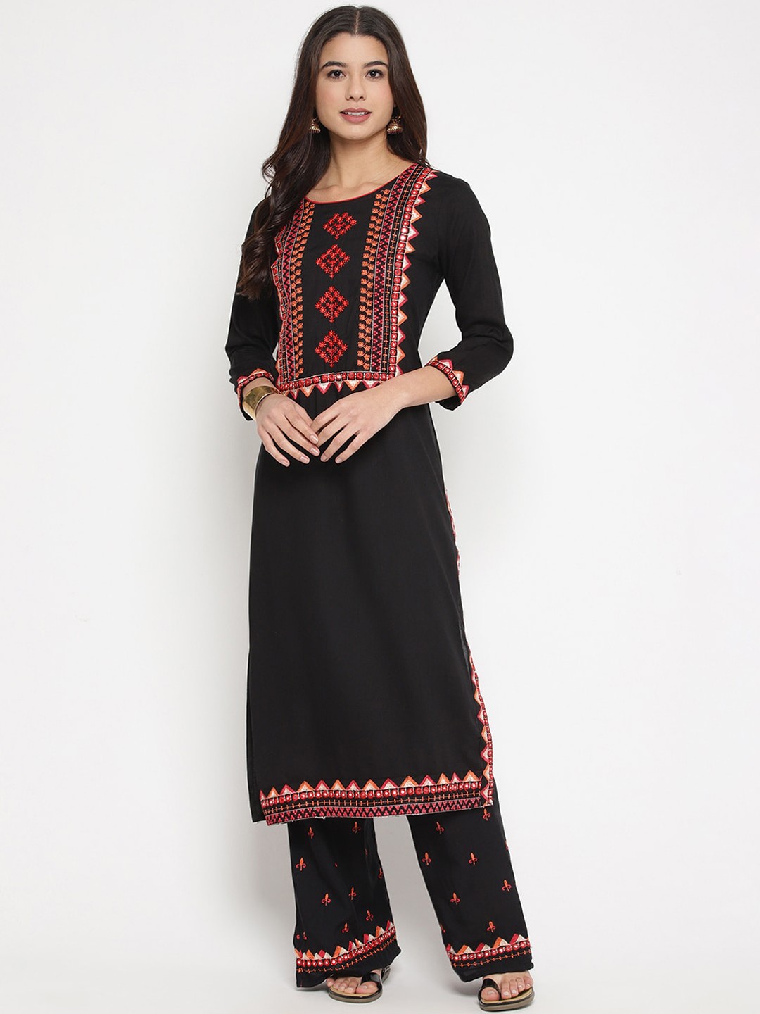 

Prakhya Women Black Embroidered Kurta with Palazzos