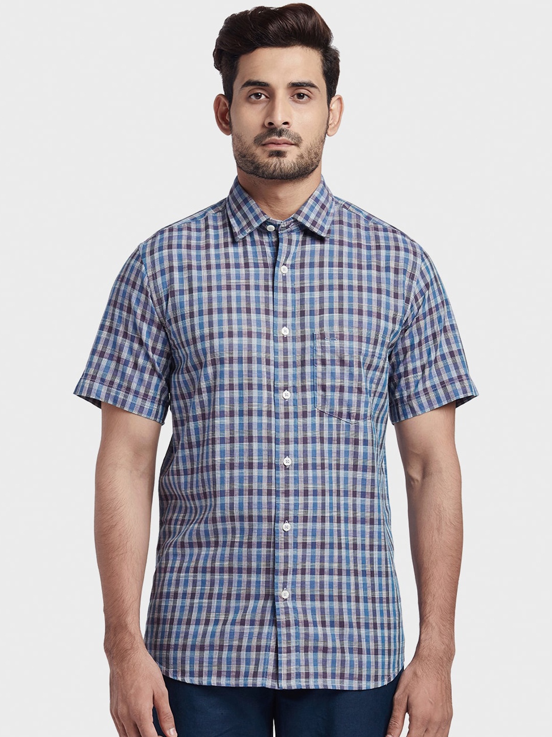 

ColorPlus Men Purple Tailored Fit Checked Casual Shirt