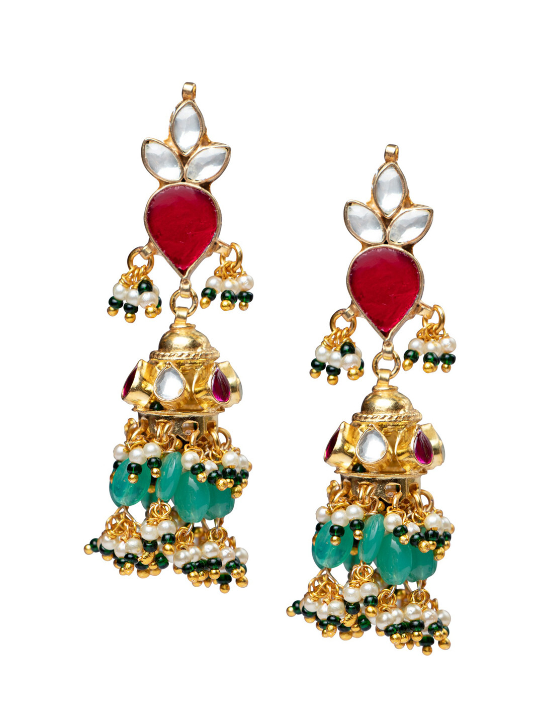

MORKANTH JEWELLERY Pink & Green Dome Shaped Jhumkas