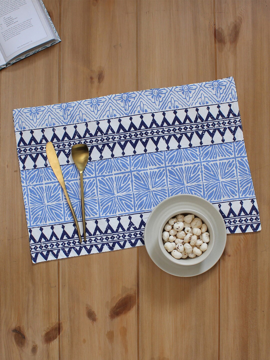 

House This Set of 2 Blue & White Printed Rectangular Table Placemats