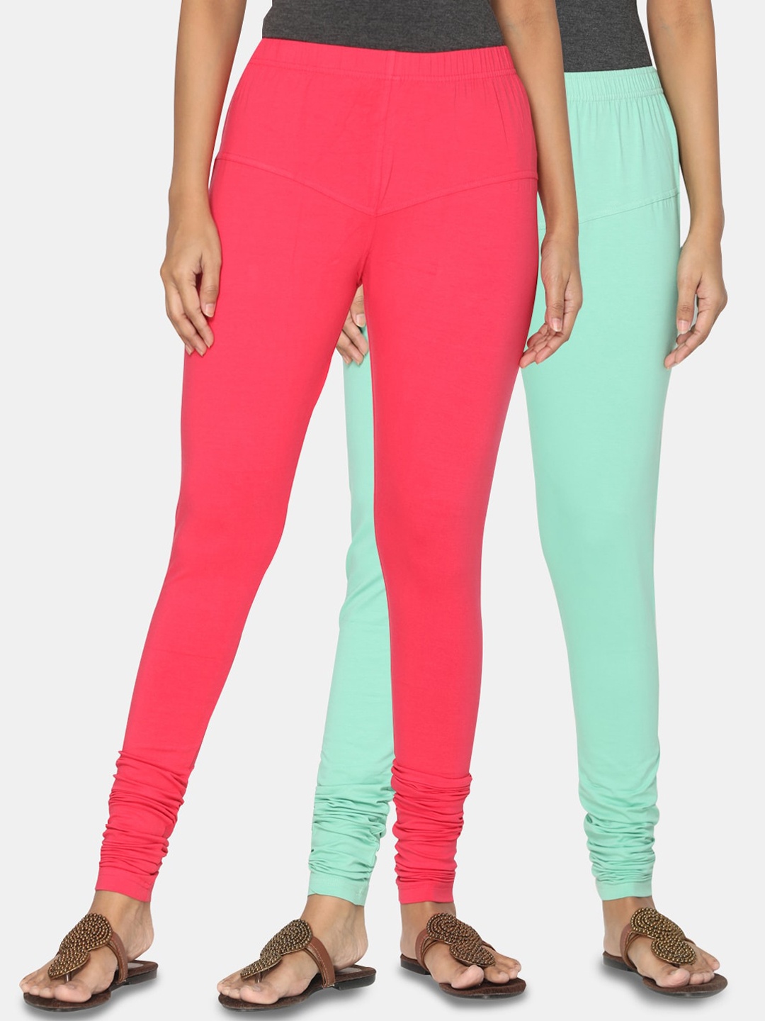 TSG Bliss Women Pack of 2 Churidar Length Leggings, Pink