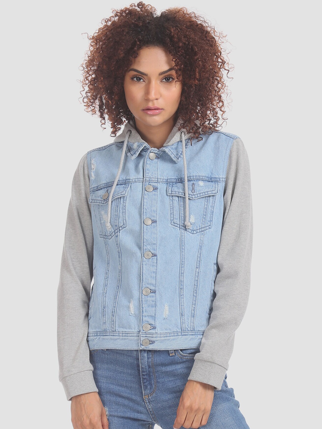

Flying Machine Women Blue Striped Denim Jacket