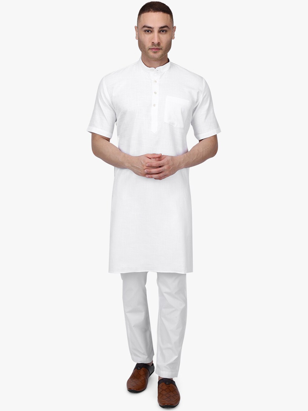 

RAJUBHAI HARGOVINDAS Men White Woven Design Kurta