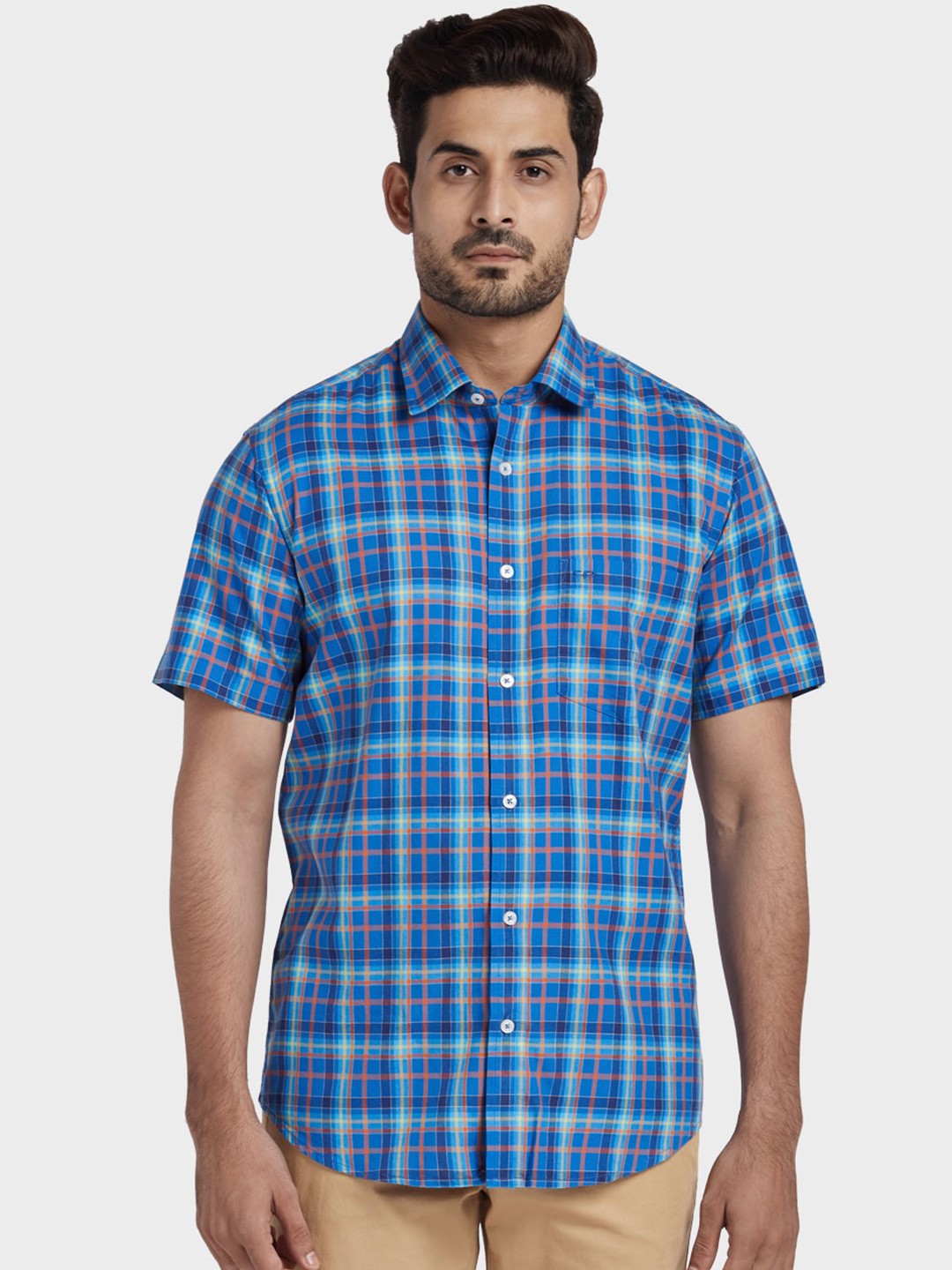 

ColorPlus Men Blue Tailored Fit Checked Casual Shirt