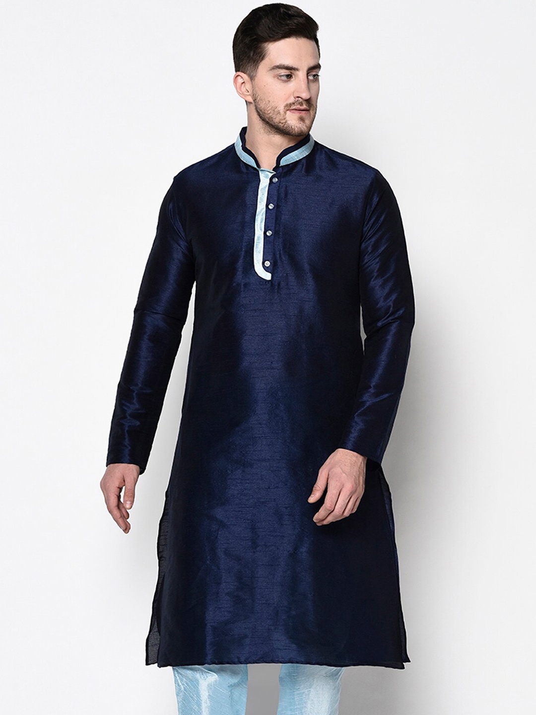 

DEYANN Men Navy Blue & Blue Woven Design Kurta with Pyjamas