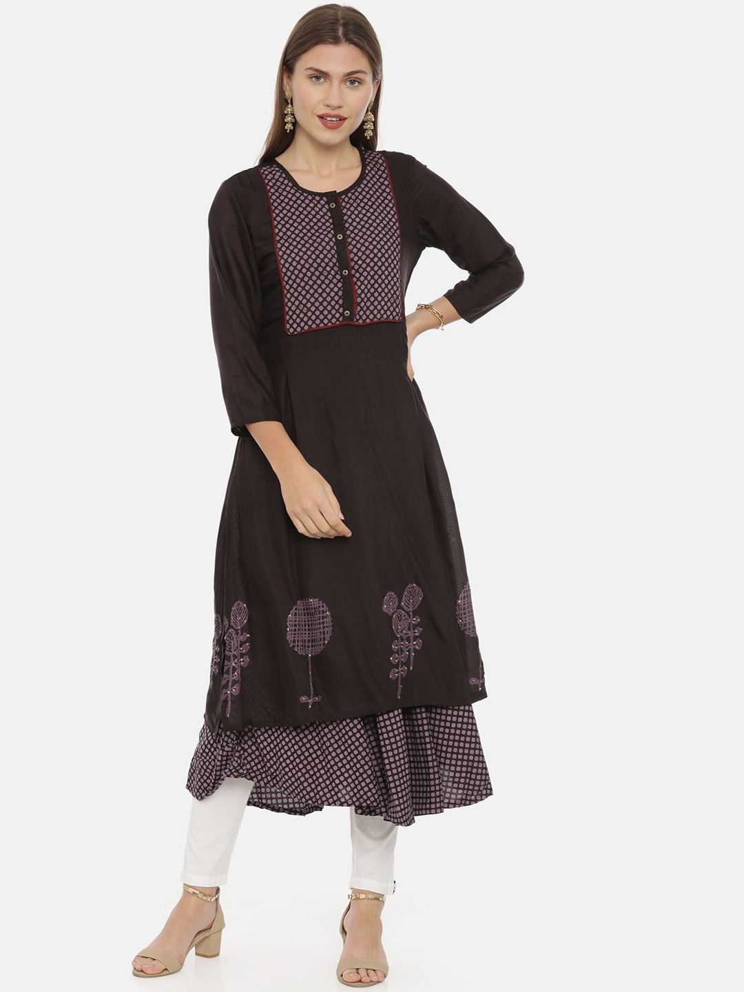 

Neerus Women Brown Printed Anarkali Kurta