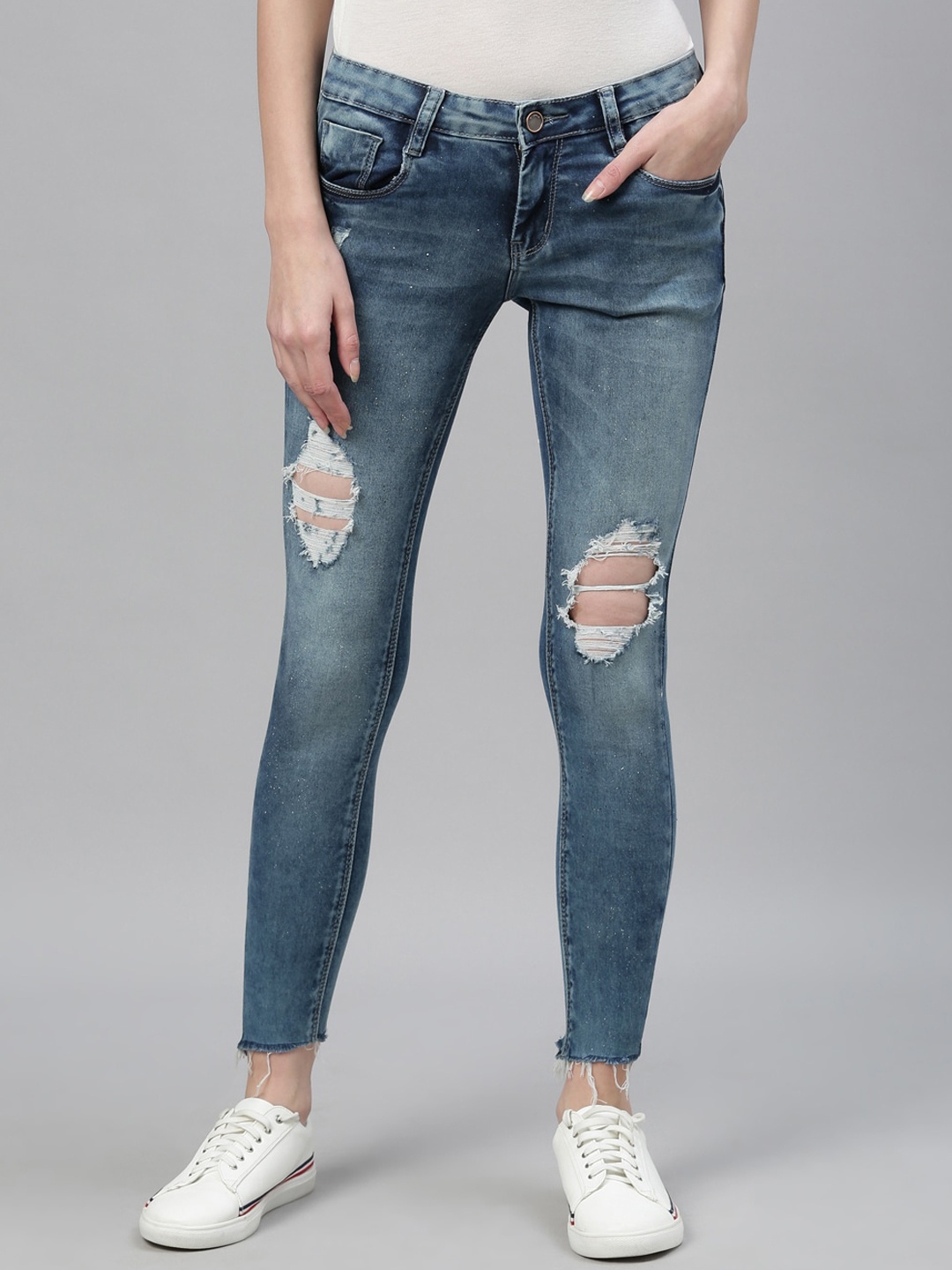 

ZHEIA Women Blue Skinny Fit Mid-Rise Mildly Distressed Jeans