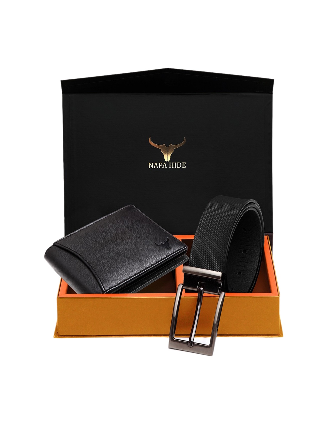 

NAPA HIDE Men RFID Protected Genuine High Quality Leather Wallet & Belt Gift Set, Black