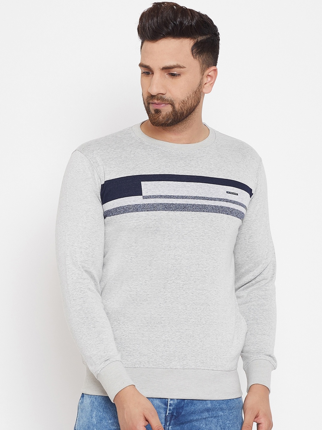 

Okane Men Grey Striped Sweatshirt