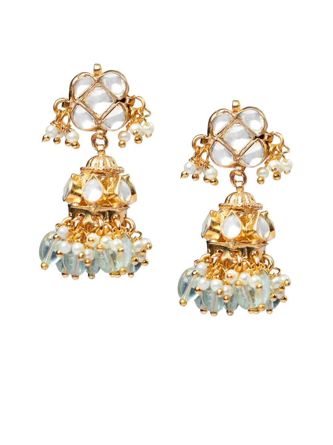 

MORKANTH JEWELLERY White & 24K Gold-Plated Classic Jhumkas