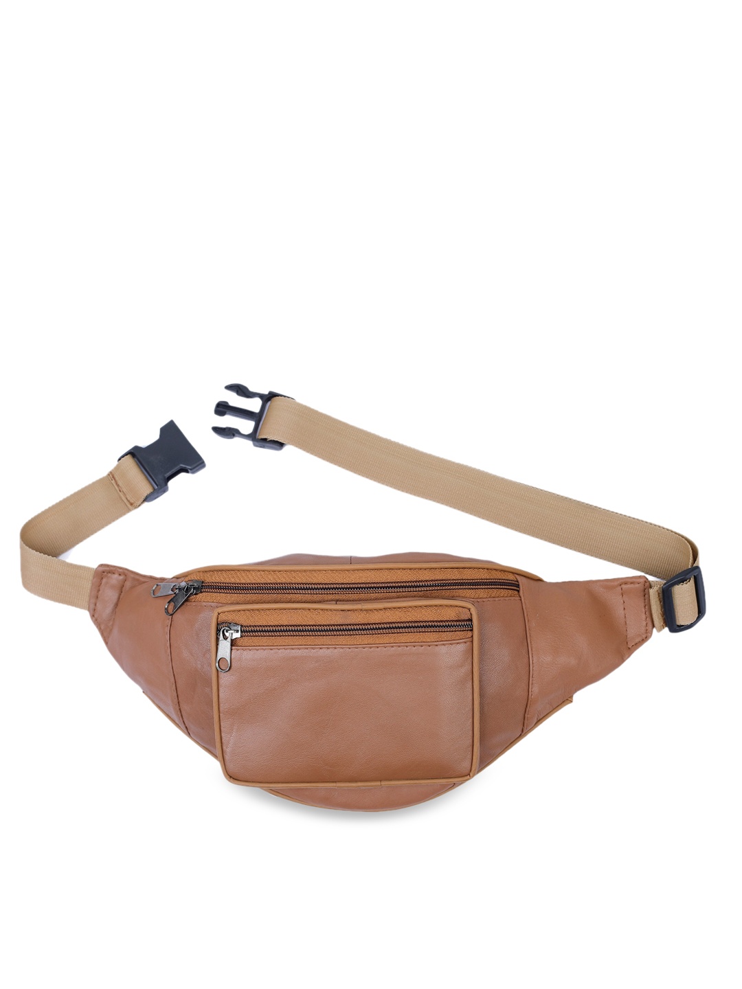 

K London Unisex Tan Brown Solid Real Leather Waist Pouch