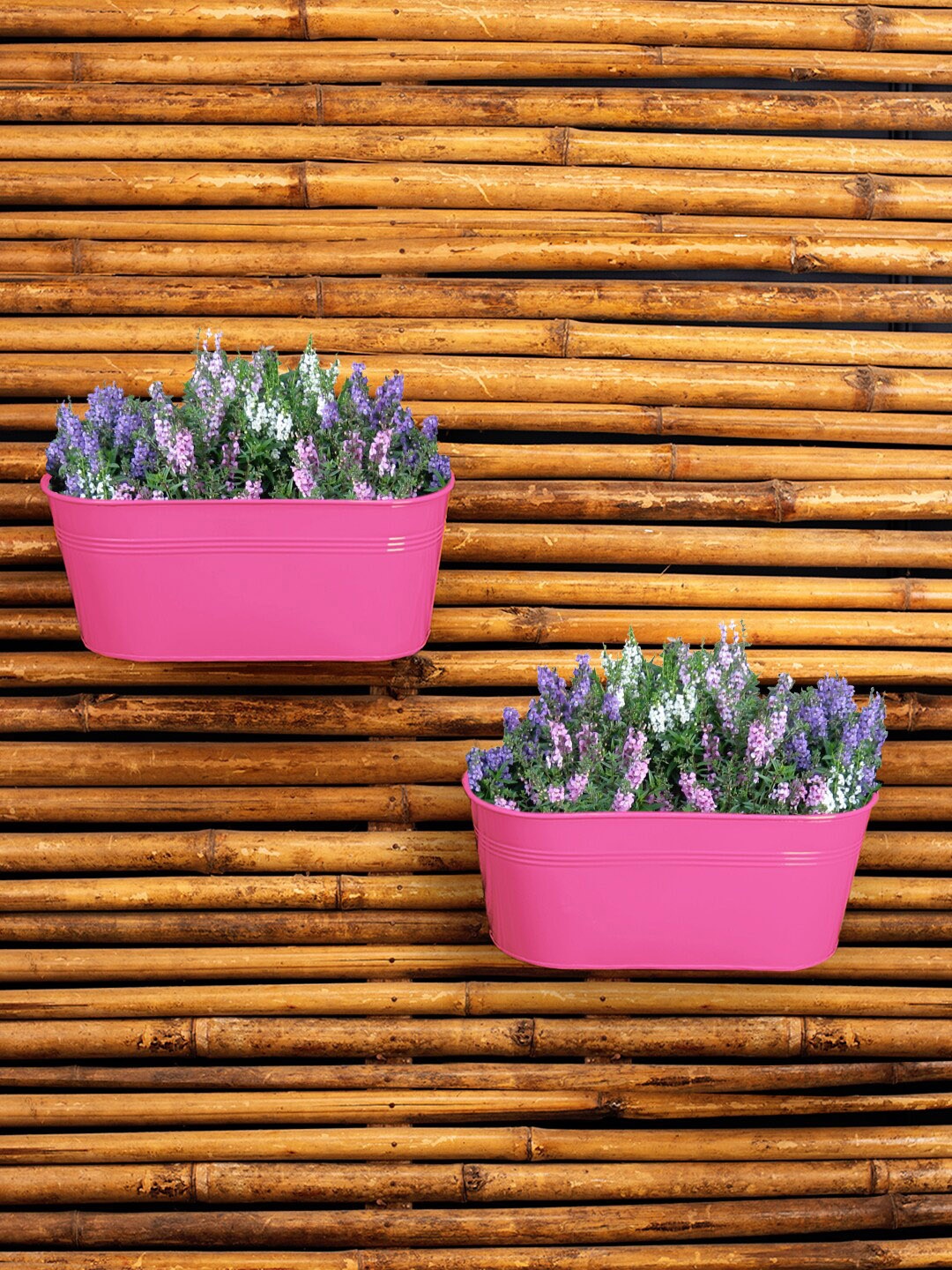 

green girgit Set of 2 Pink Solid Railing Planters