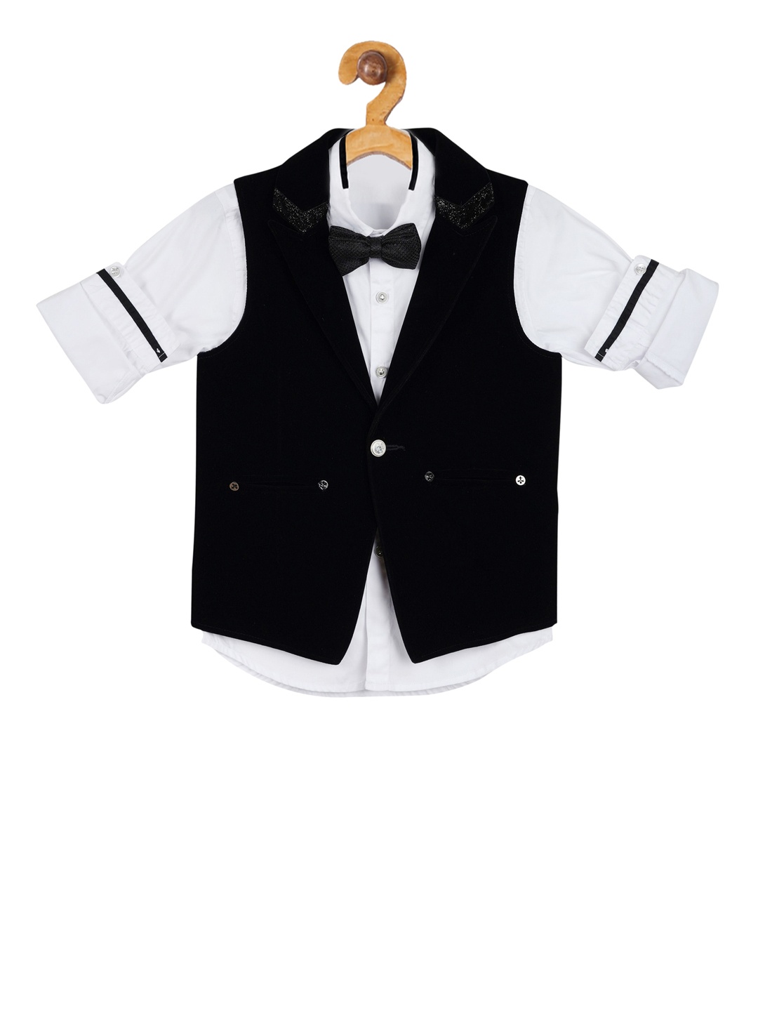 

Actuel Boys Black & White Regular Fit Solid Casual Shirt With Waistcoat