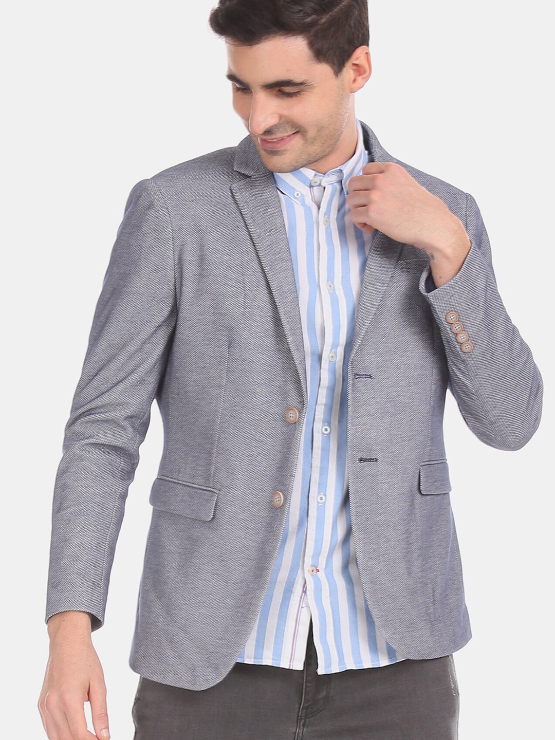 

Arrow Men Blue Self-Design Single-Breasted Blazer