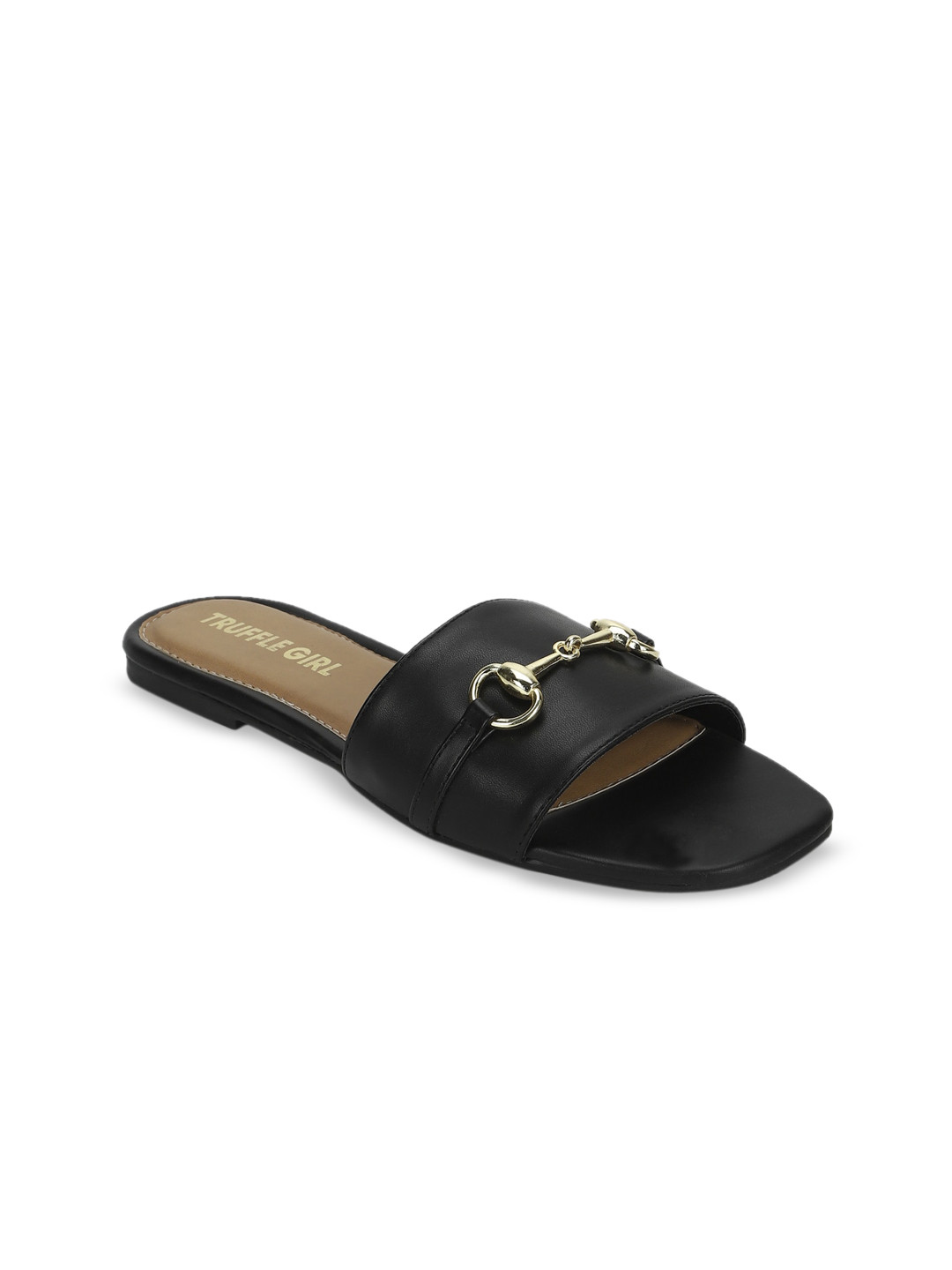 

Truffle Collection Women Black Solid PU Open Toe Flats