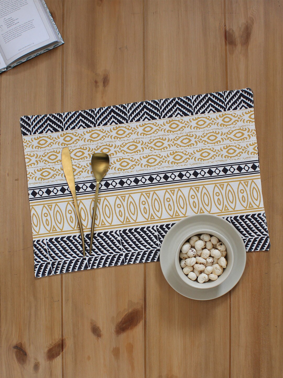 

House This Black and Yellow Set Of 4 Printed Cotton Table Placemats
