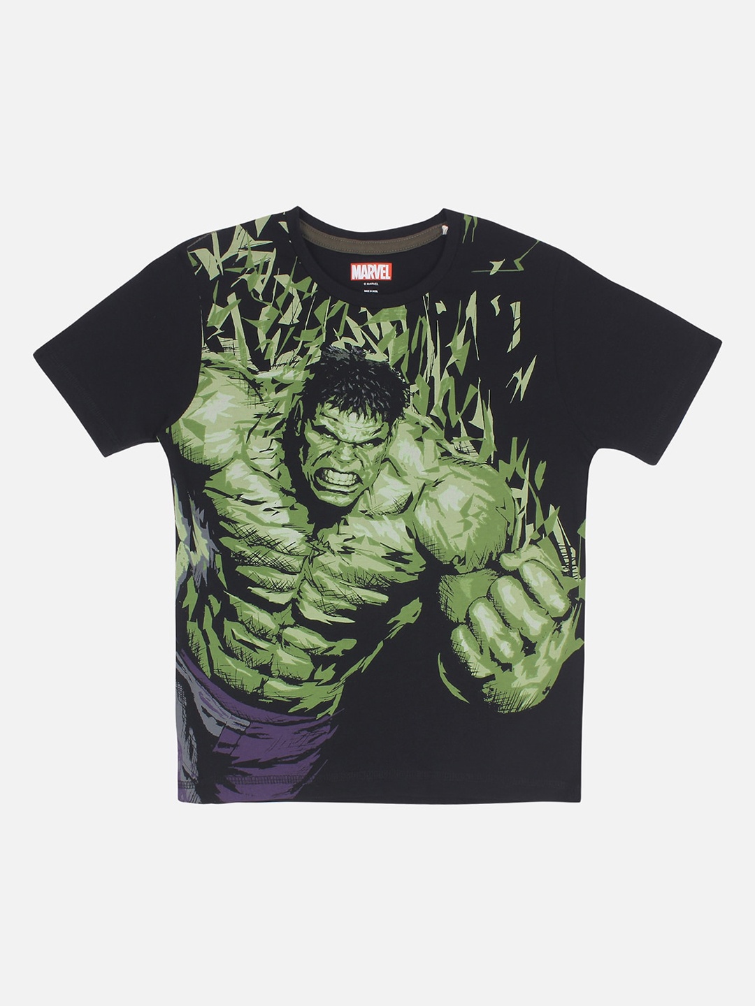 

Kids Ville Boys Black Green Hulk Printed Round Neck Pure Cotton T-shirt