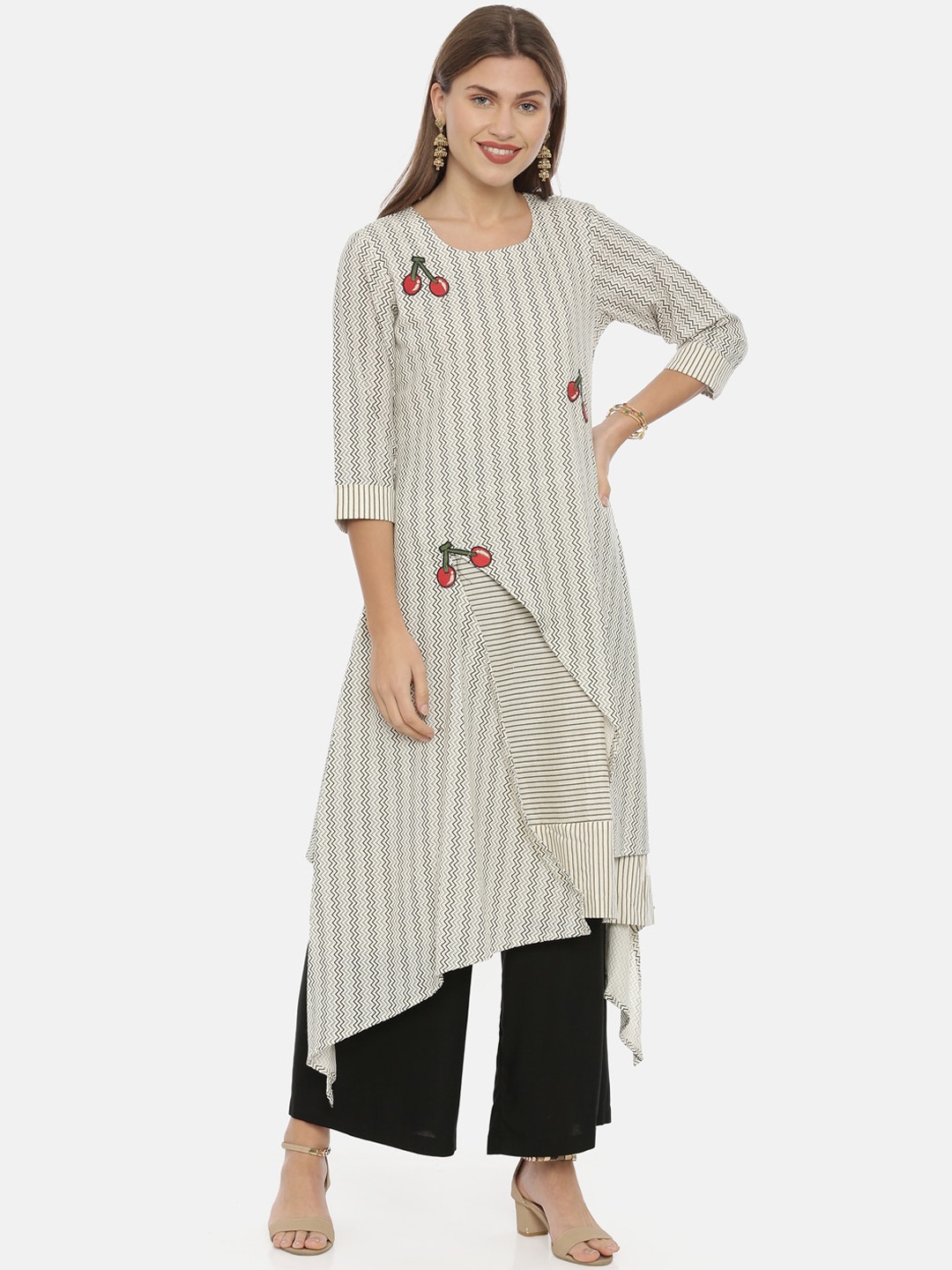 

Neerus Women Beige Striped A-Line Kurta