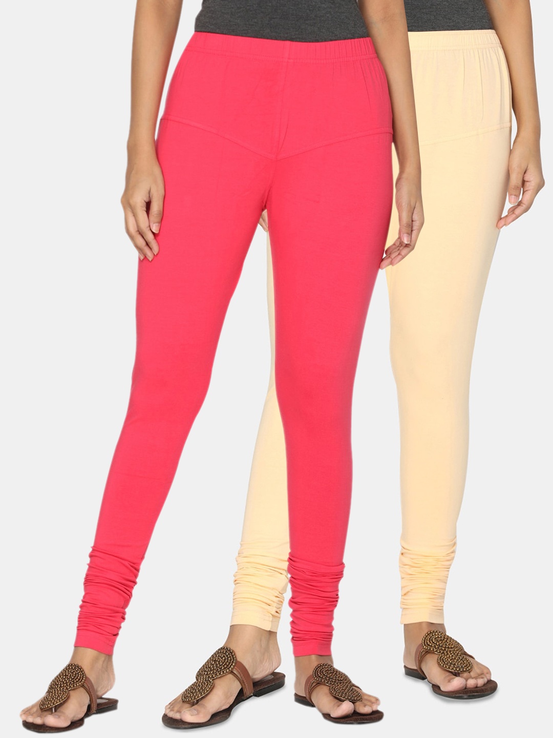 

TSG Bliss Women Pack of 2 Solid Churidar Leggings, Pink