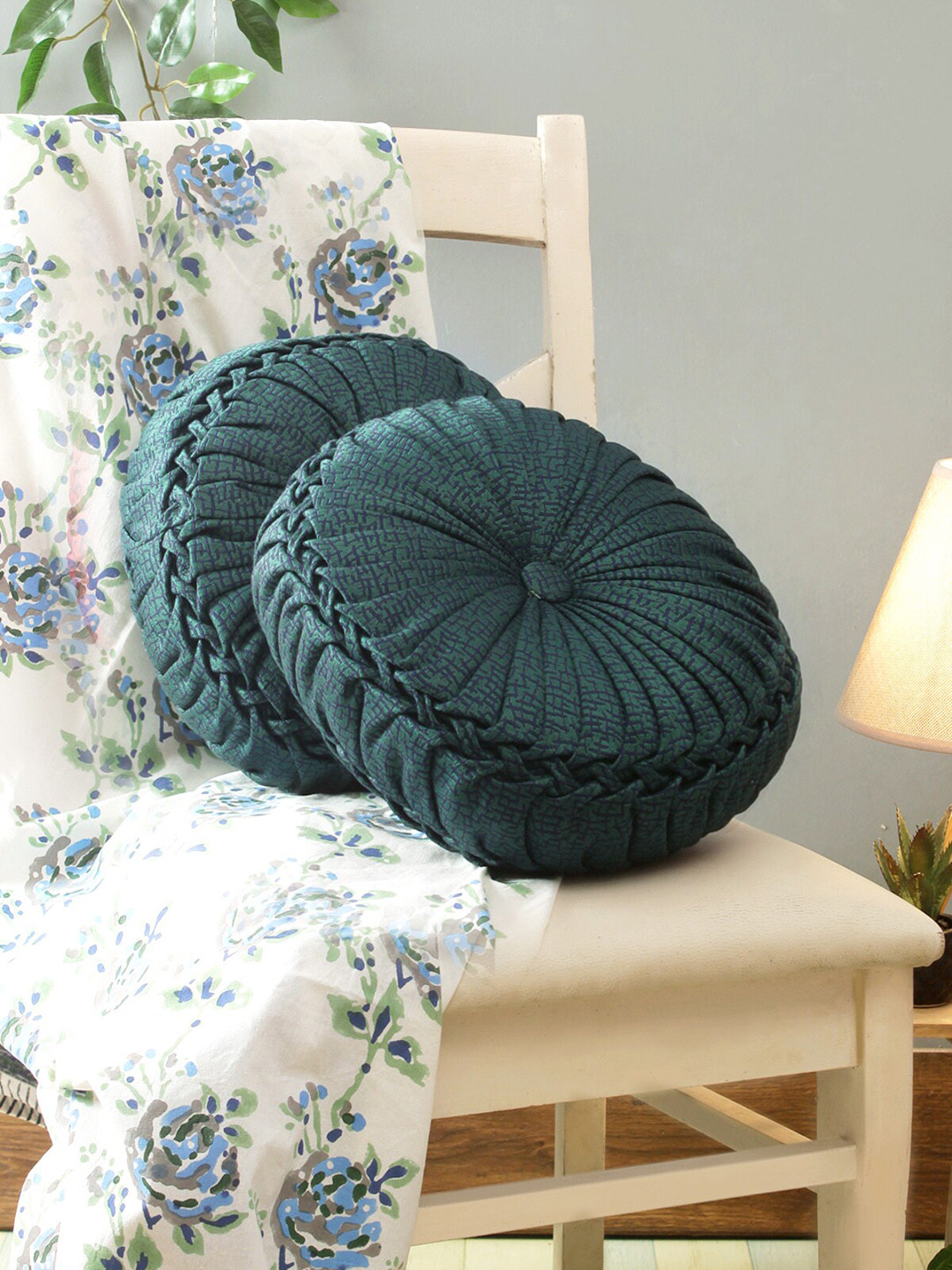 

ROMEE Set of 2 Teal Green Textured Round Cushions
