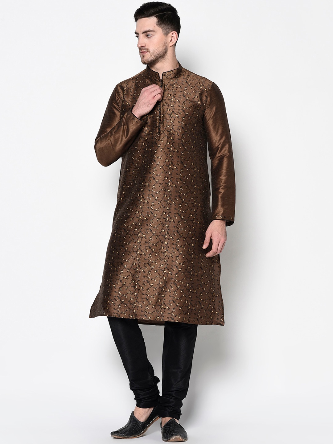 DEYANN Men Brown & Black Printed Kurta with Pyjamas
