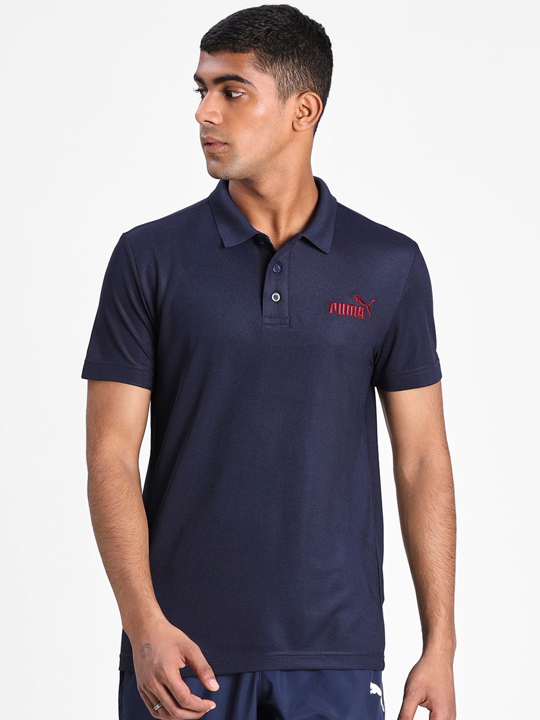 

Puma Men Navy Blue Solid Polo Collar T-shirt