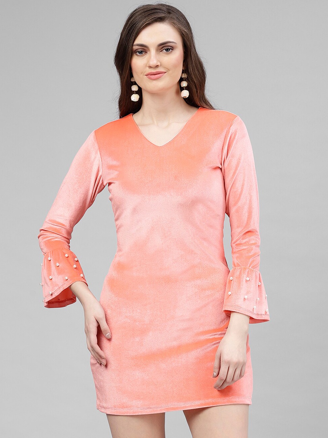 

KASSUALLY Women Peach-Coloured Solid Sheath Dress