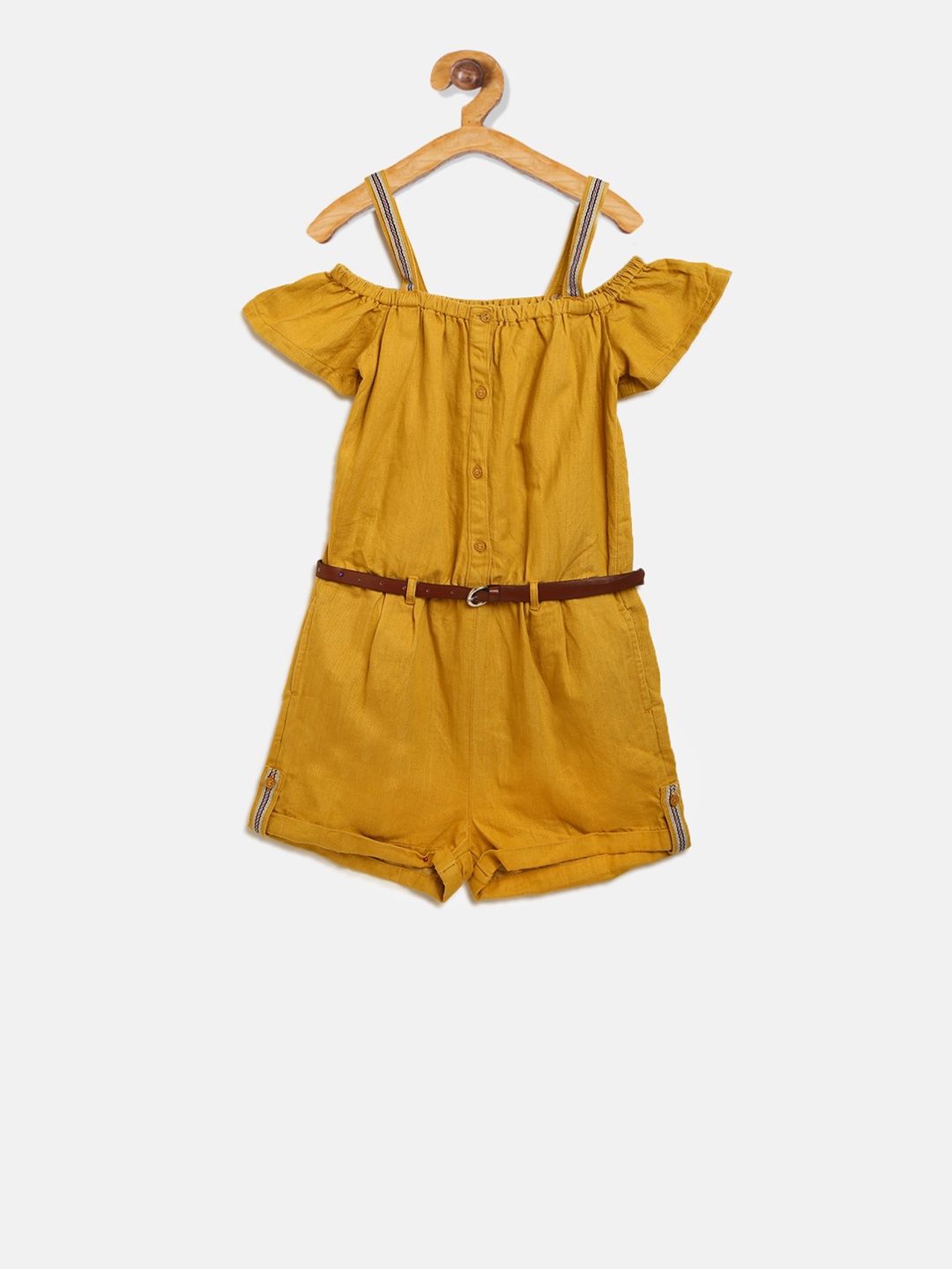 

Blue Giraffe Girls Mustard Yellow Solid Playsuit
