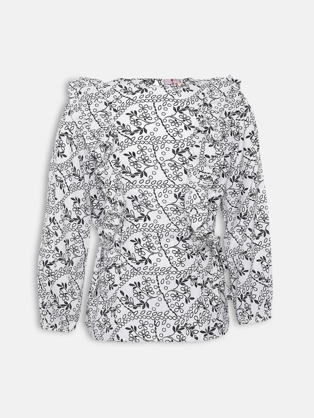 

Oxolloxo Girls White & Black Floral Print Off Shoulder Top