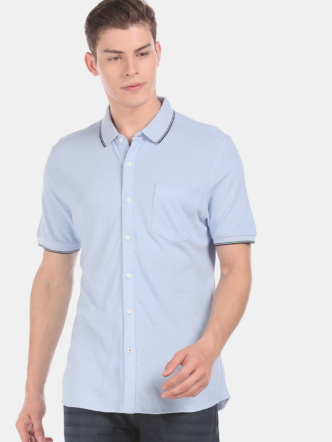 

Aeropostale Men Blue Regular Fit Solid Pure Cotton Casual Shirt