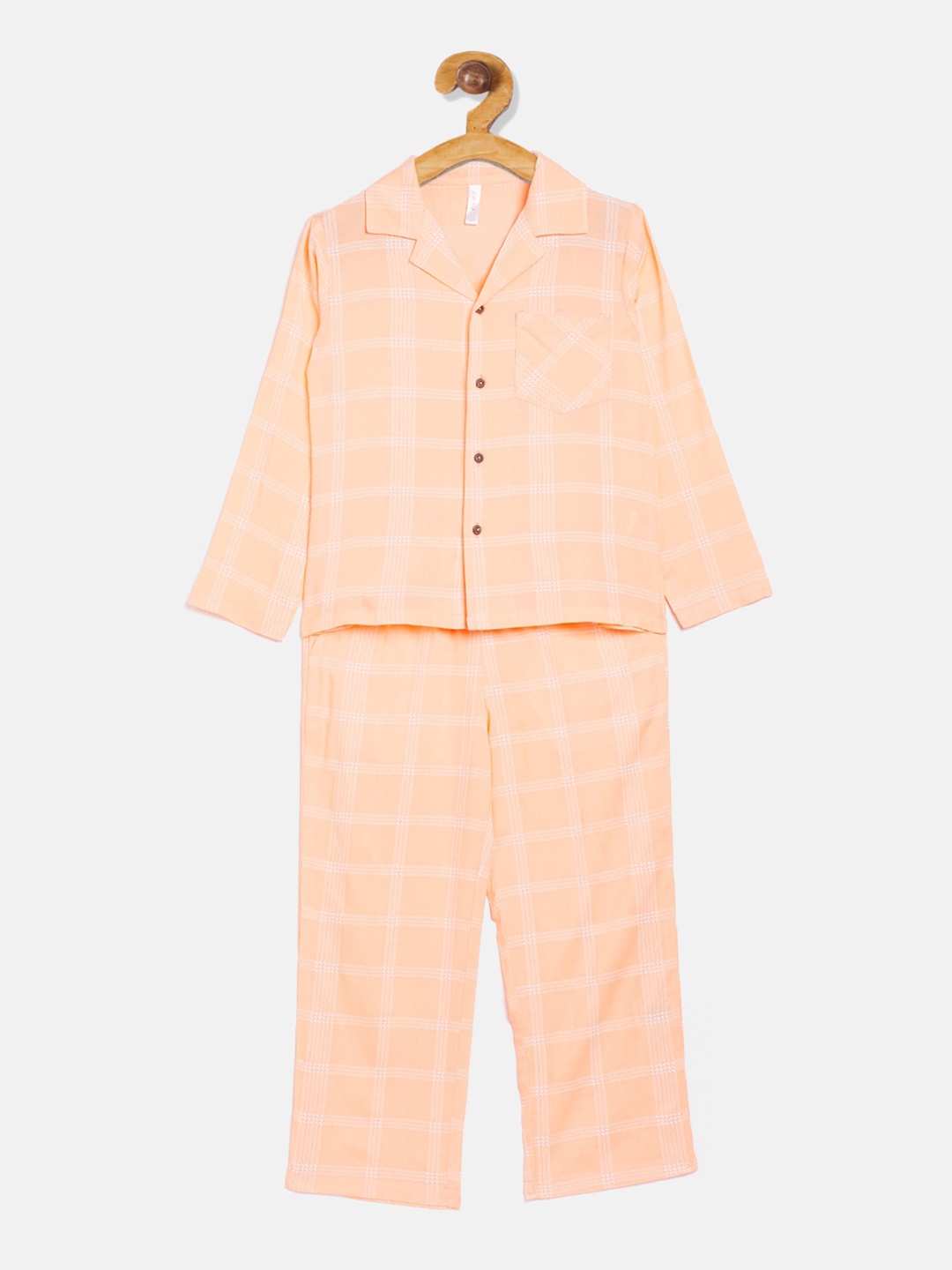 

Stylo Bug Kids Peach-Colour & White Checked Night Suit