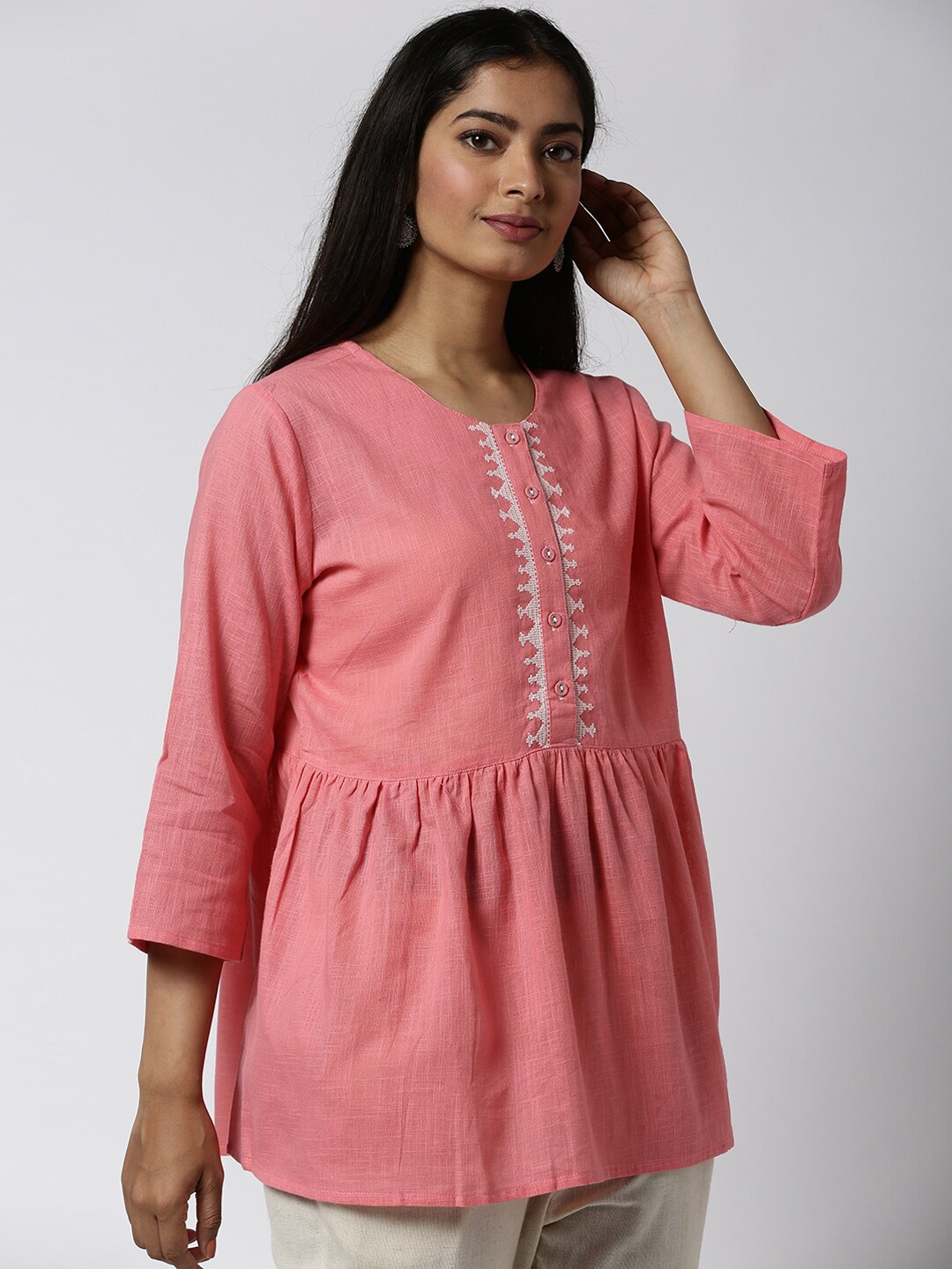 

Soch Women Pink Solid Tunic With Gathered Detailing