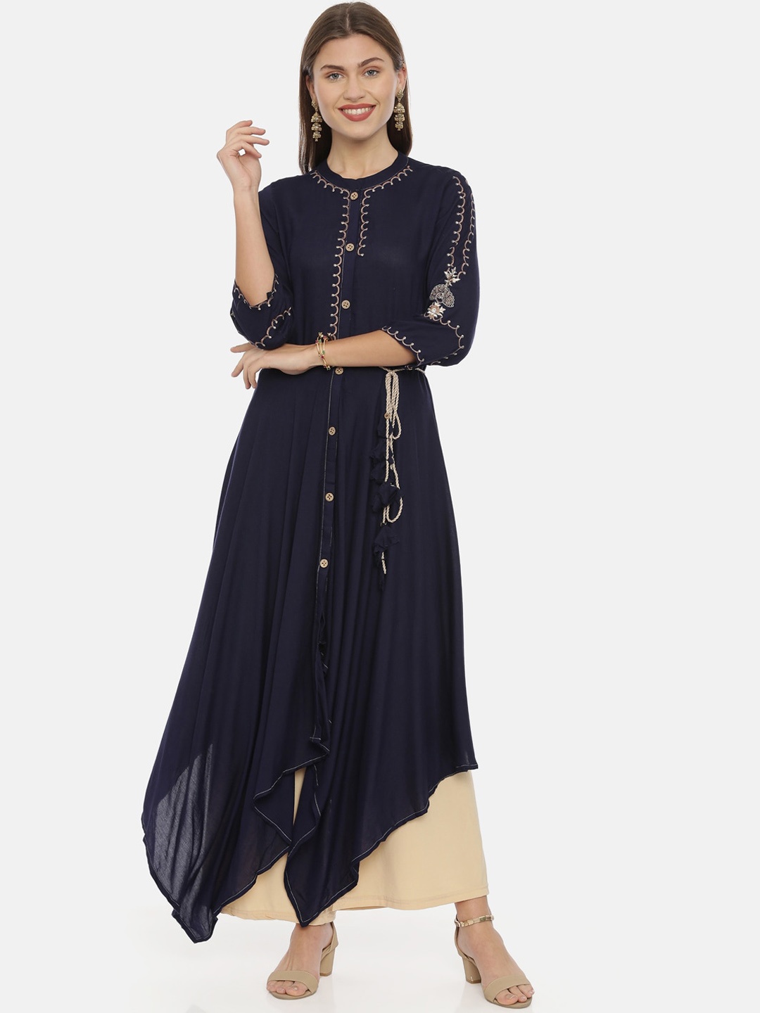 

Neerus Women Navy Blue Solid A-Line Kurta