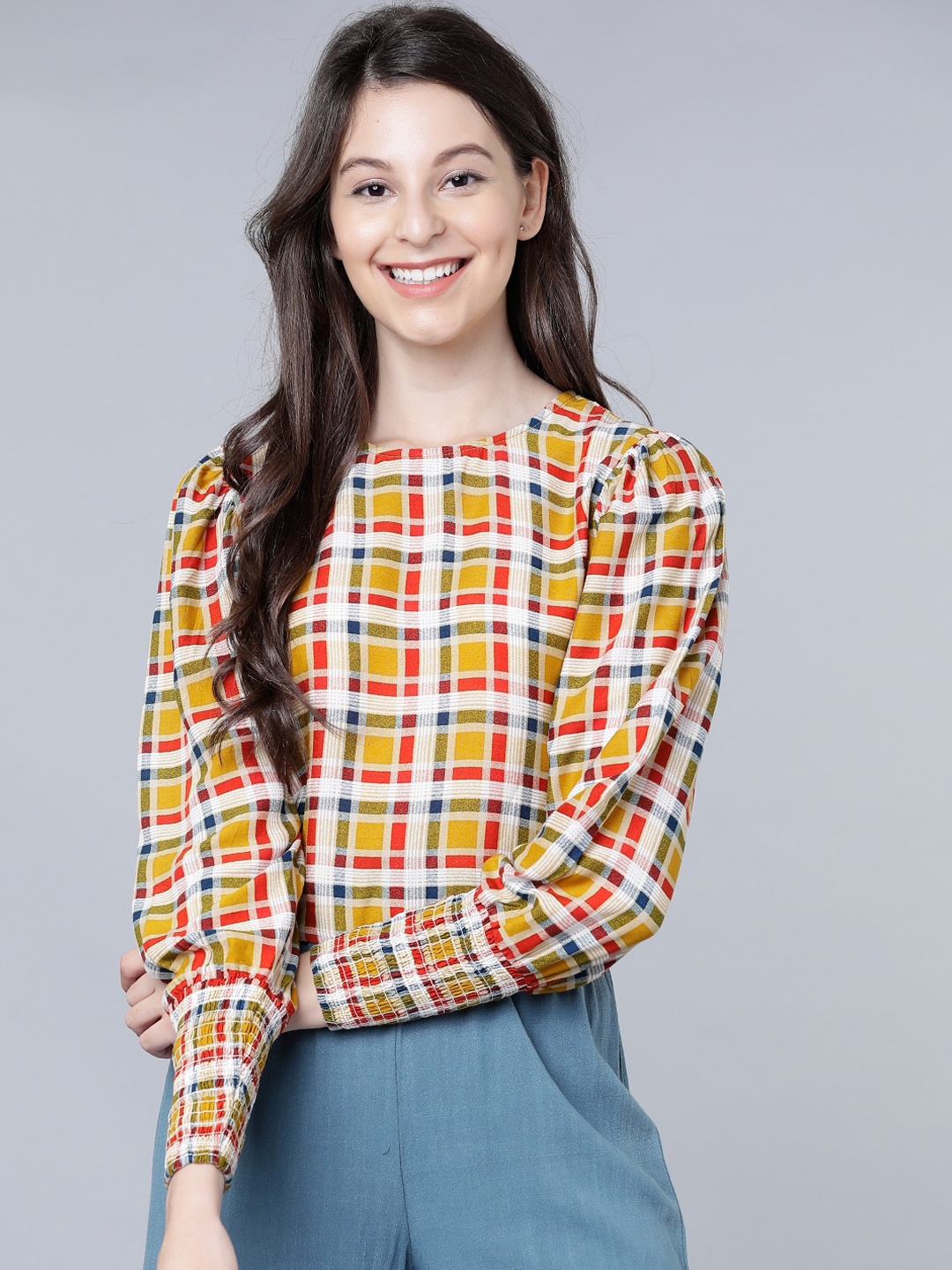 

Tokyo Talkies Women Mustard Checked Top