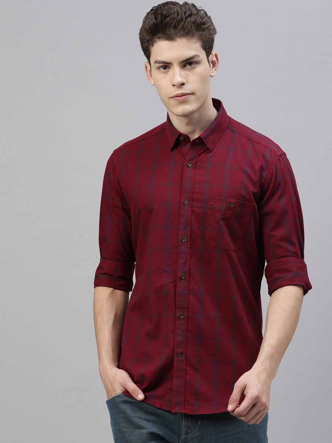 

RARE RABBIT Men Red & Blue Tailored Fit Checked Casual Shirt