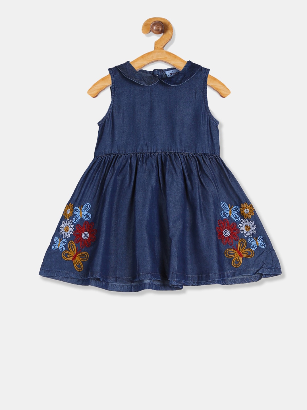 

Donuts Girls Blue Embroidered Fit and Flare Dress
