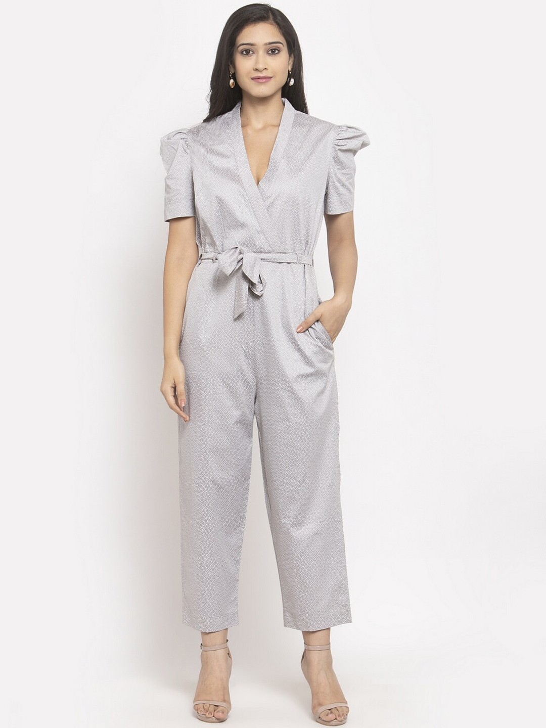 

Just Wow Women Grey & White Printed Basic Jumpsuit