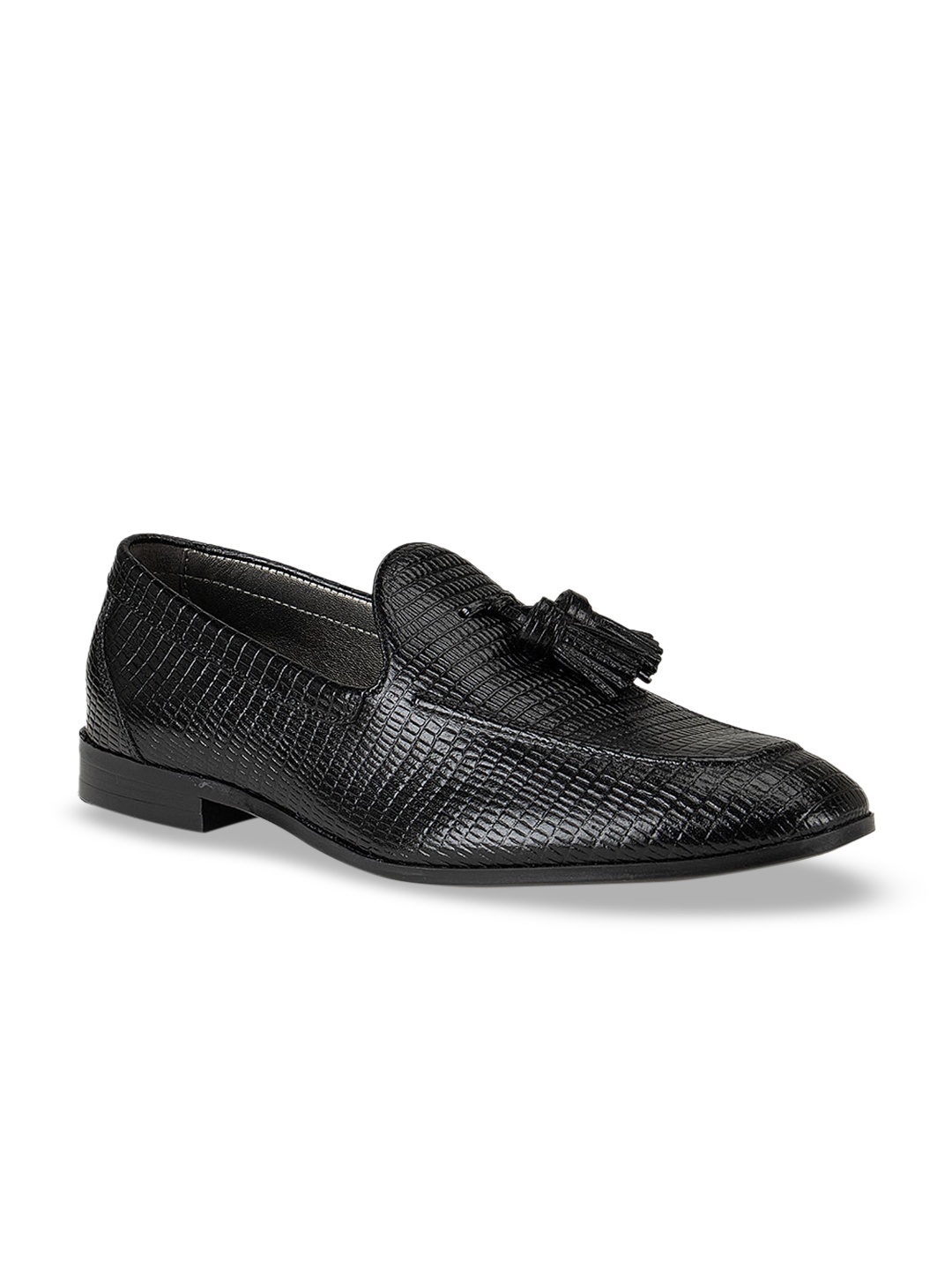 

ROSSO BRUNELLO Men Black Solid Leather Formal Loafers