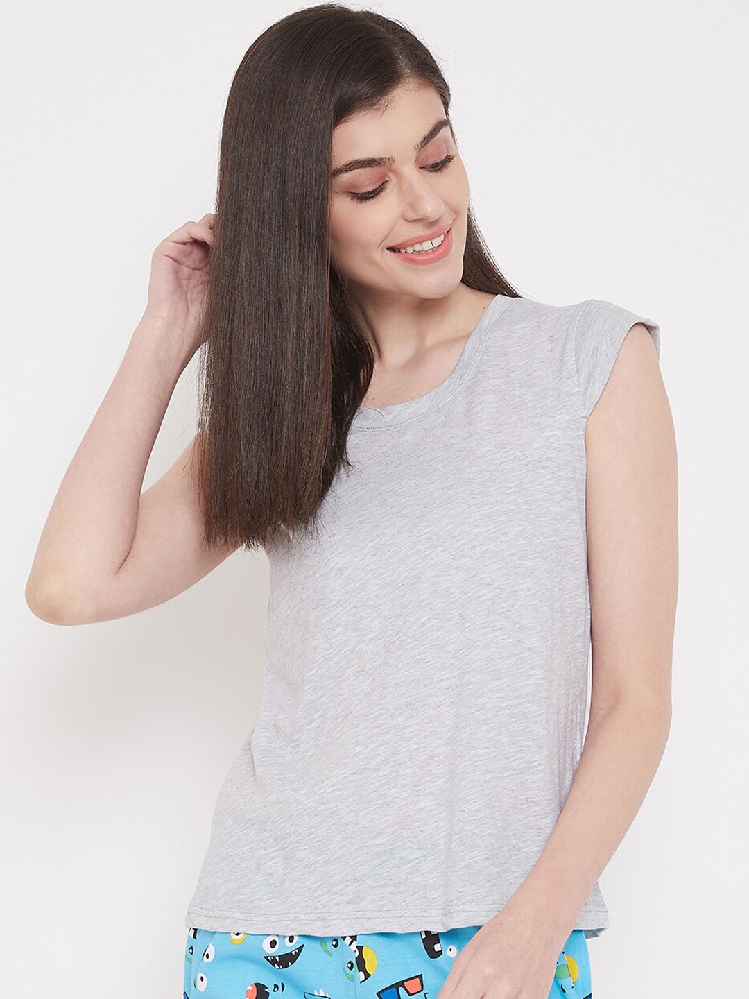 

Clovia Women Grey Melange Solid Lounge T-shirt