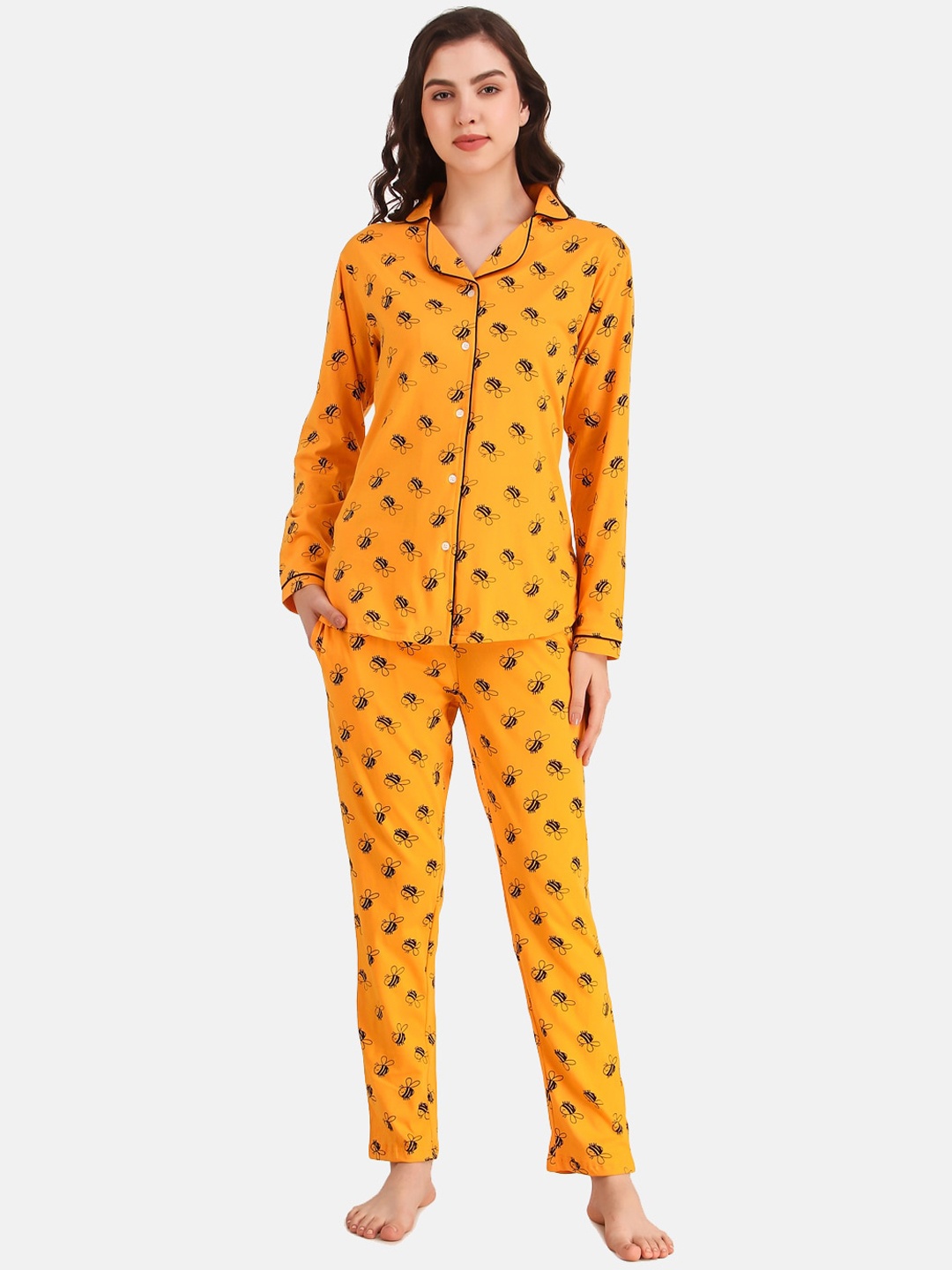 

Masha Women Yellow Printed Night suit